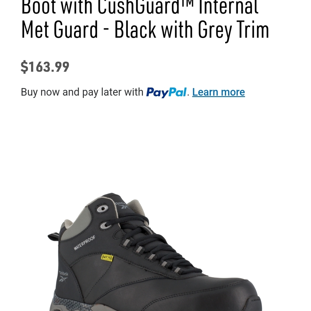 Reebok Men's Black and Gray Work Boot